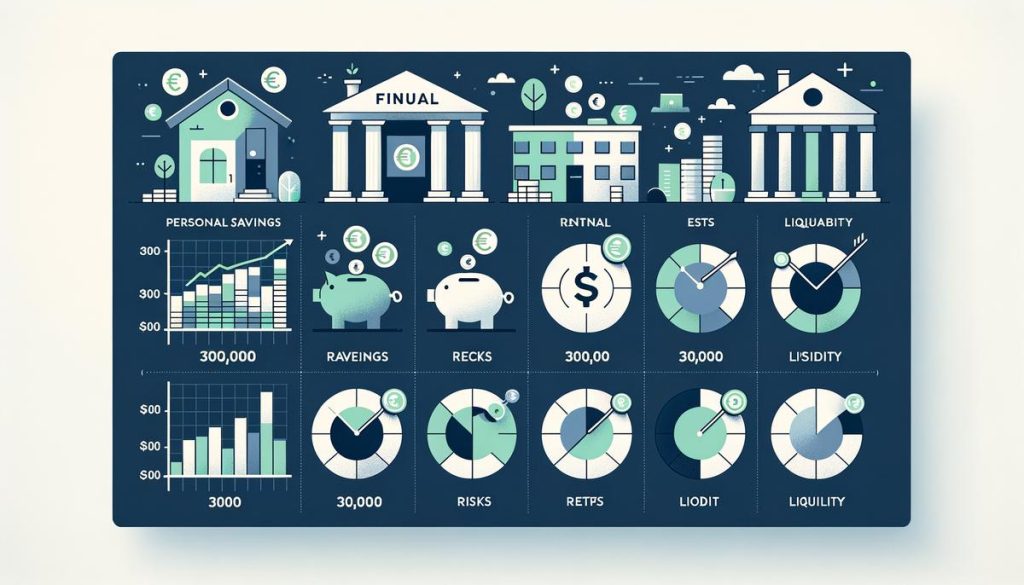 Graphique comparant les gains mensuels de 300 000 € selon différents placements financiers, avec des barres de rendement et de risque.